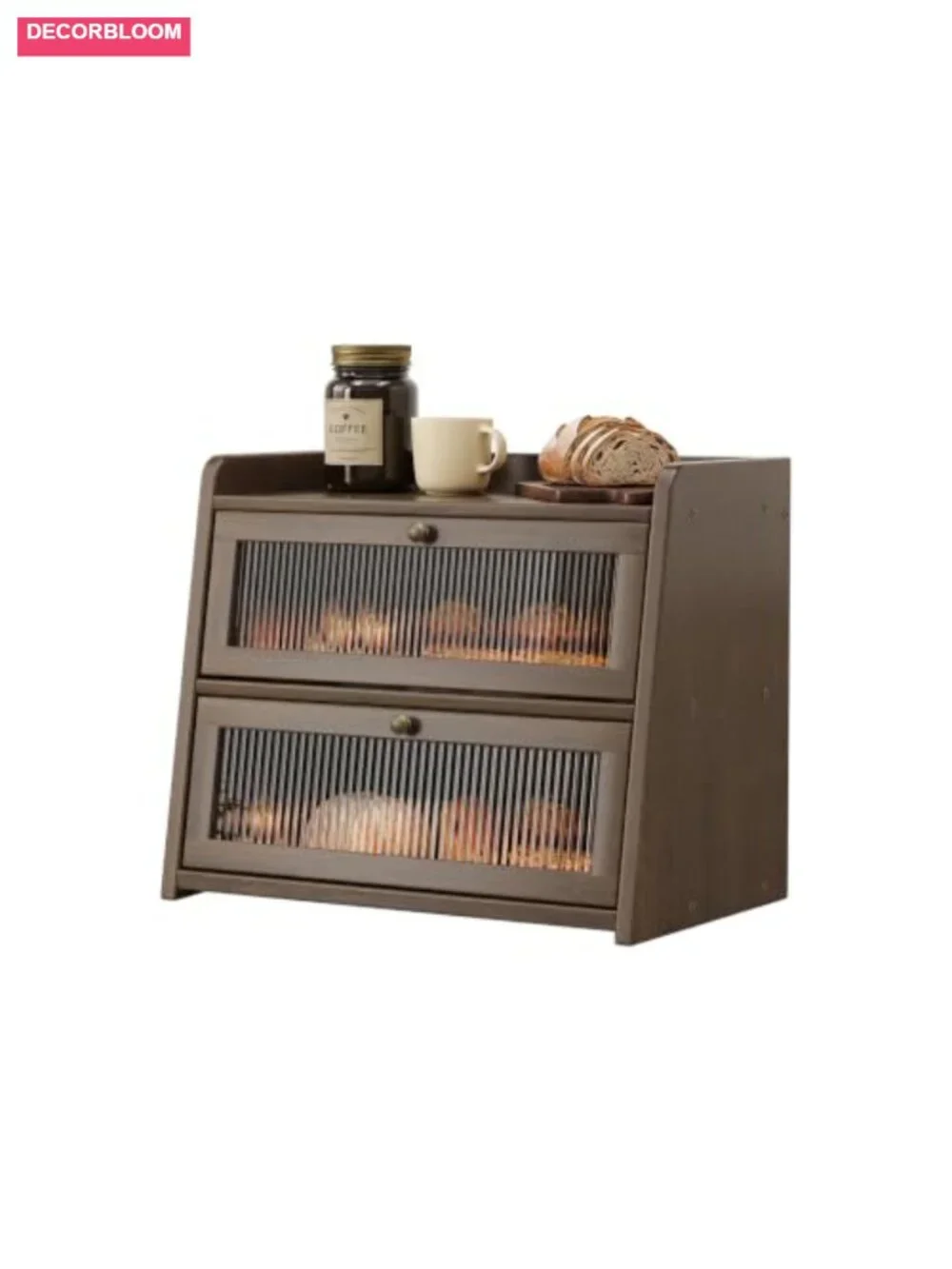 Large Bamboo Bread Box Acrylic Wavy Door Kitchen Countertop Storage